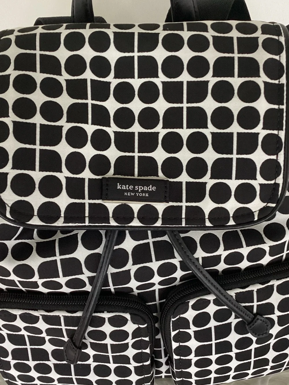 kate spade Black and White Geometric Drawstring Backpack